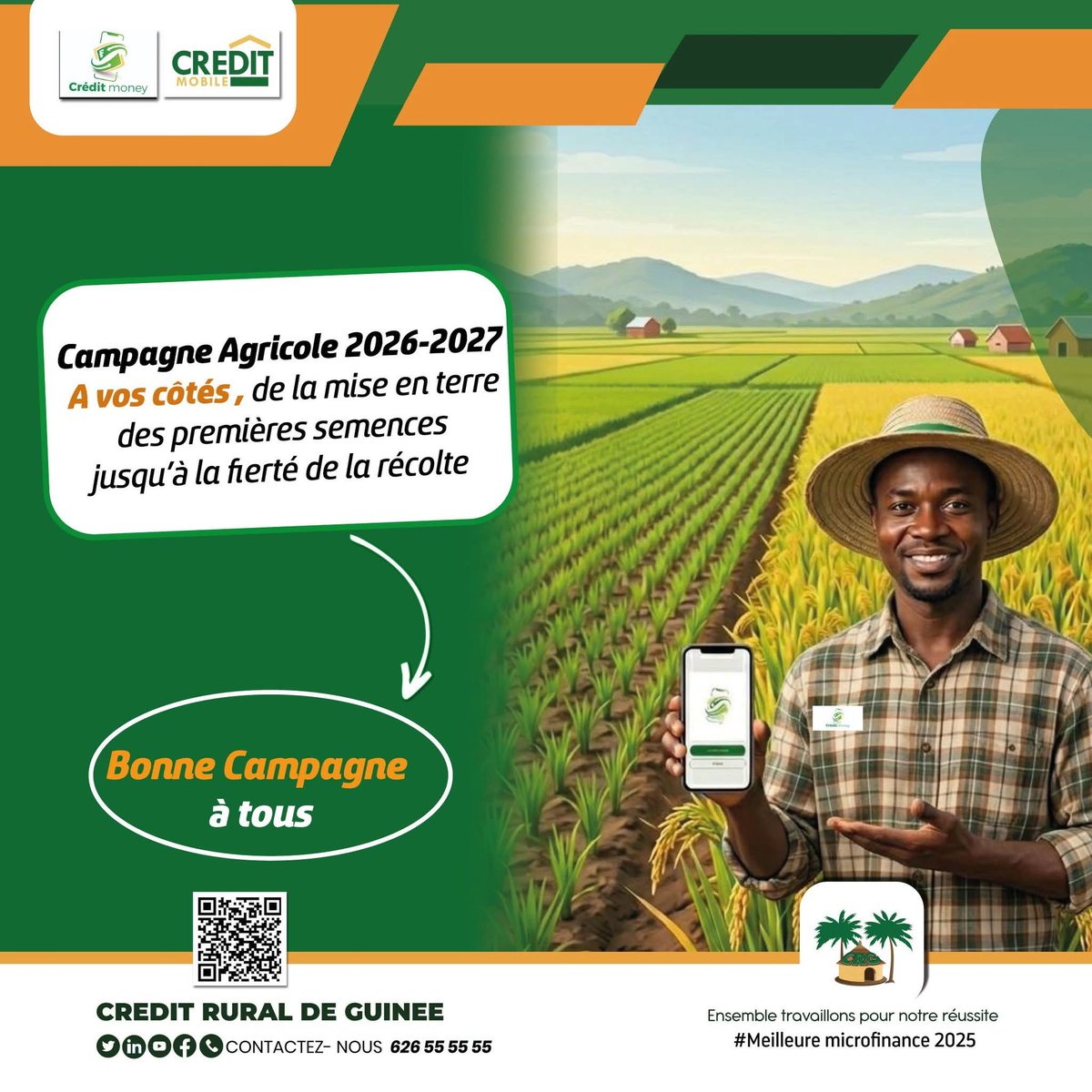Que vous soyez dans l'ananas, la pomme de terre, ou les cultures vivrières, nous finançons vos semences, nous soutenons vos groupements villageois et nous sécurisons vos récoltes.

​Bonne campagne agricole à tous.

#Guinée
#CRG
#CampagneAgricole