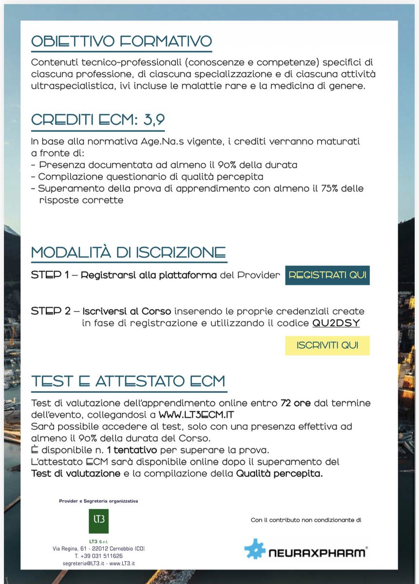 sunballo's tweet photo. 📍 Salerno, 17/04/26 | Giornate della Psichiatria: "Nella terra di mezzo" 🧠. Un focus su diagnosi e cure personalizzate per i disturbi dell'umore.  
🔹 Target: 25 psichiatri ASL Salerno (priorità SPDC)
🔹 Crediti: 3,9 ECM
🔹 Iscrizione: Piattaforma LT3 (codice QU2DSY) https://t.co/6rzOvyVV44