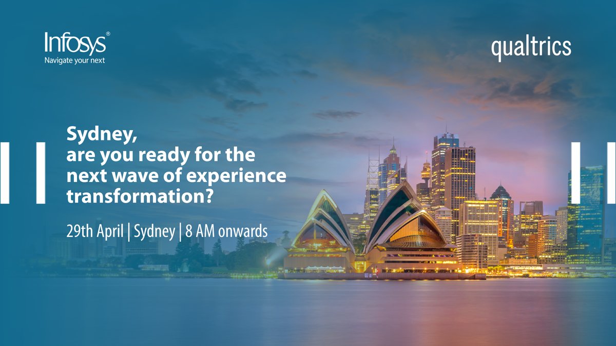 InfosysEvents's tweet image. Sydney, are you ready to reimagine experience at scale?
At Infosys, we’re seeing a clear shift — enterprises are no longer competing on products alone, but on the quality of experiences they deliver.

Register now and join us in shaping what’s next. infy.com/JcBVE 

#SAP