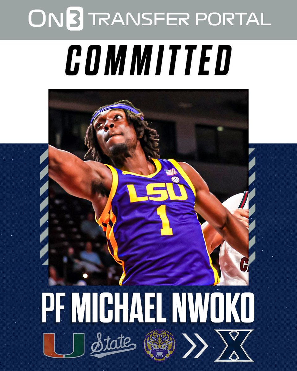 TransferPortal's tweet image. BREAKING: LSU transfer PF Michael Nwoko has signed with Xavier, @PeteNakos reports⚔️

on3.com/college/xavier…
