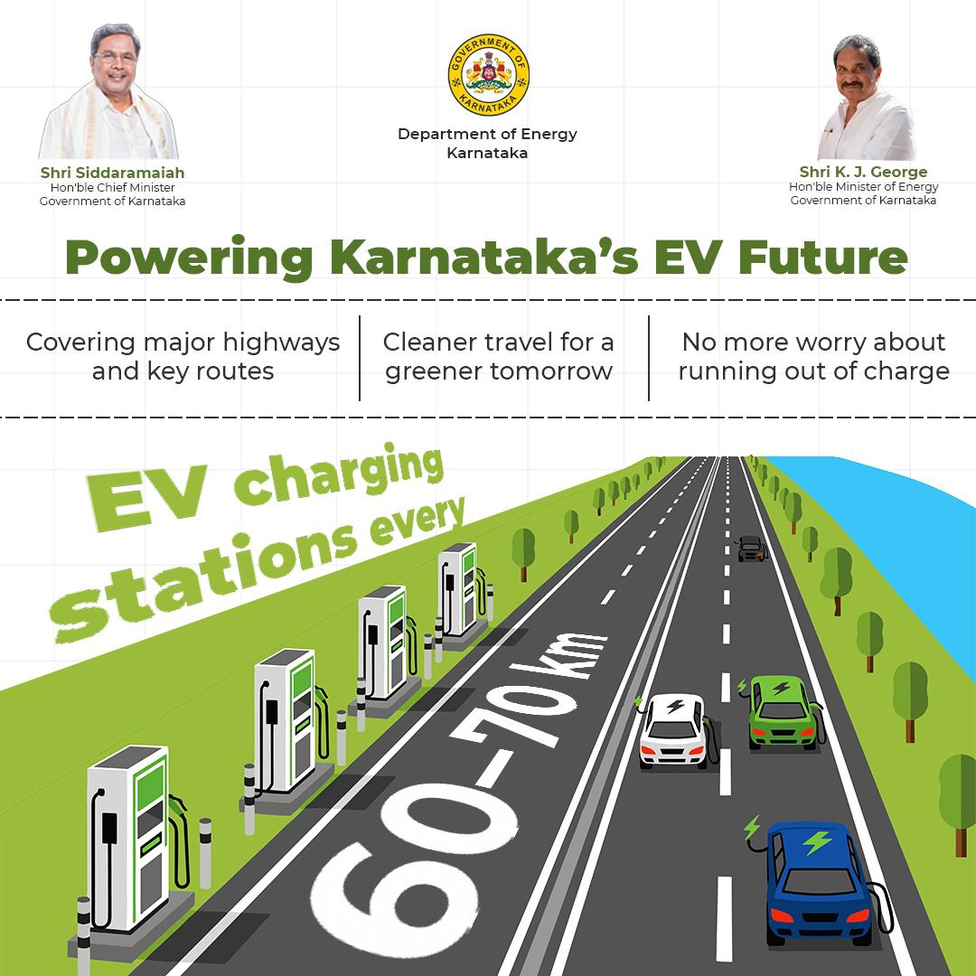 thekjgeorge's tweet image. Under the guidance of Hon’ble @CMofKarnataka Shri. @siddaramaiah Ji, our @INCKarnataka Govt is making #ElectricVehicles travel easier and more reliable across #Karnataka. The State Government is setting up #EVCharging stations every 60–70 km on major highways.

People can now