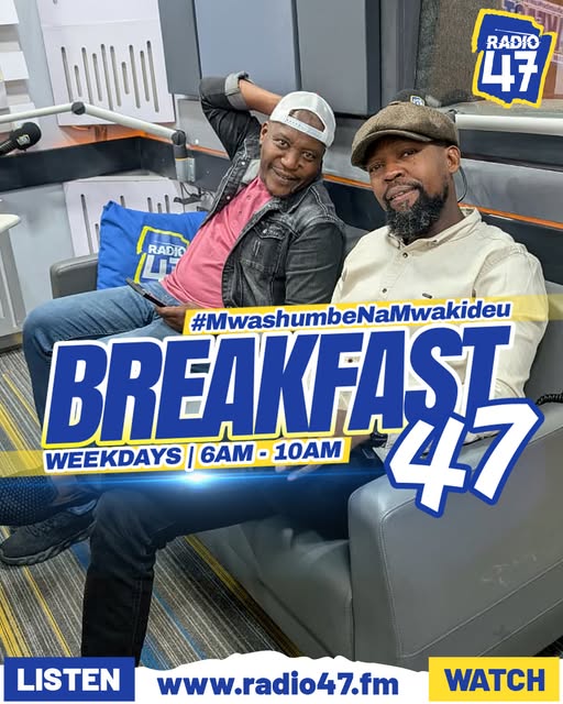 Radio47_Kenya's tweet image. Karibu ndani ya Breakfast 47 #TBT edition with @CaptMwashumbe na @Alex_Mwakideu  🔥✌. Show inakubambia wapi? 👀

Watch us live: radio47.fm
Join WhatsApp channel: rb.gy/iwp64y
WhatsApp No: 0719 739487
X: @radio47_Kenya: x.com/Radio47_Kenya
Facebook: