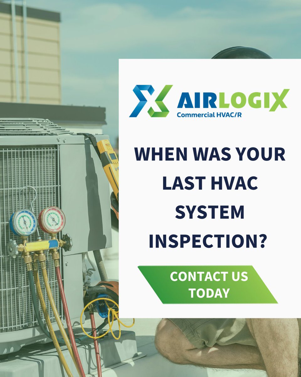 AirlogixUSA's tweet photo. Is it time for your HVAC inspection? Routine checks prevent costly repairs and keep your business running smoothly. Contact AirLogix to schedule yours today! 

#CommercialHVAC #HVACMaintenance #AirLogix #BuildingOperations #FacilityManagement https://t.co/CCGFuLWL02