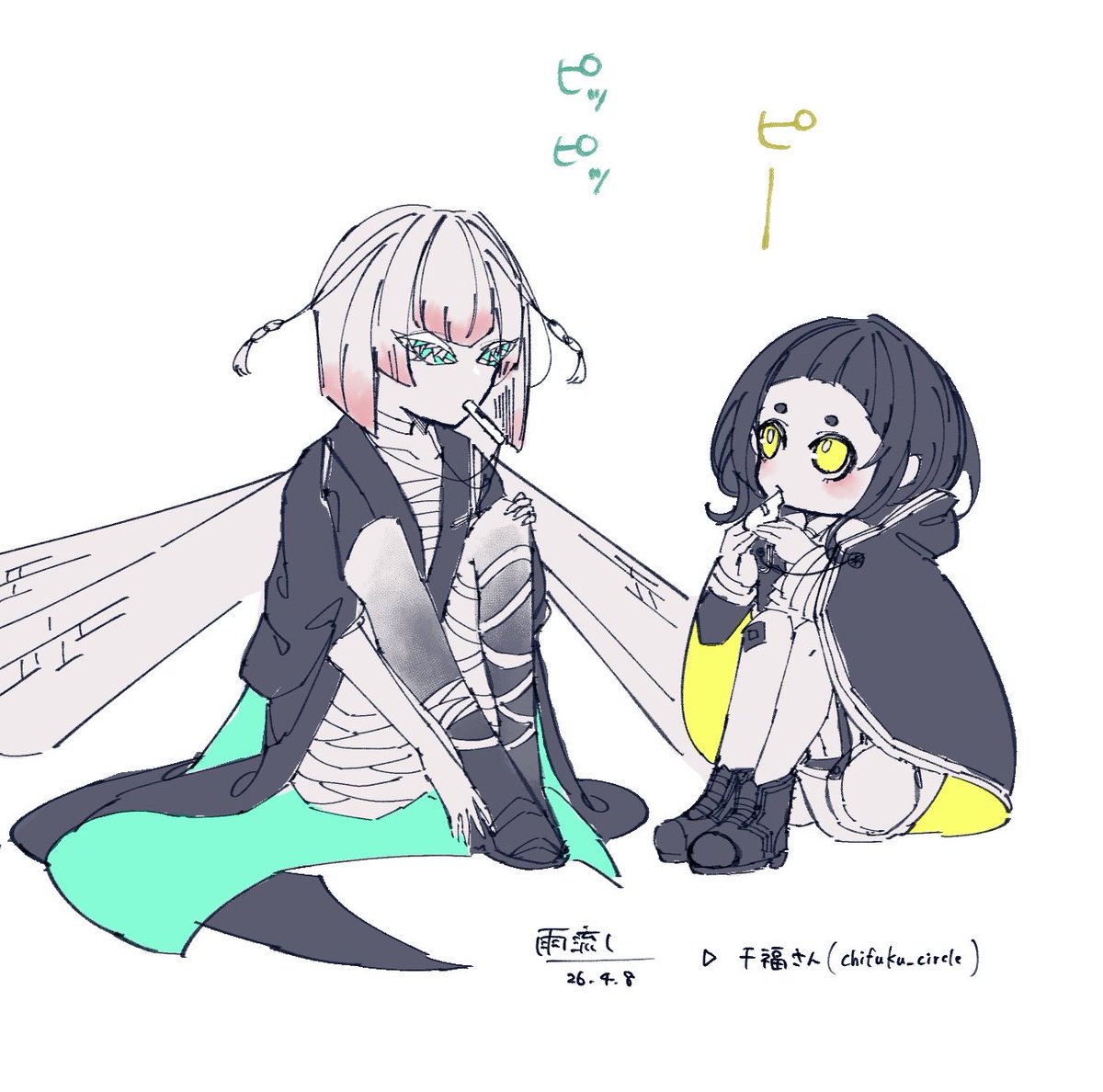 虫擬人化ちゃんをお借りして描かせていただきました

→ダンゴムシ（千福さん）
←トンボ（雨流し）