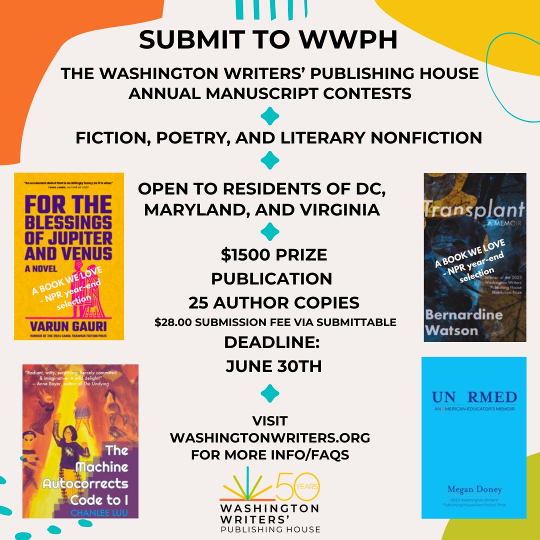 Now accepting full-length manuscripts! DC, Maryland, and Virginia writers, submit your work to your Washington Writers' Publishing House. More information/guidelines/FAQS on our website washingtonwriters.org
#amwriting #amquerying #writingcommunity #literarycommunity #publish
