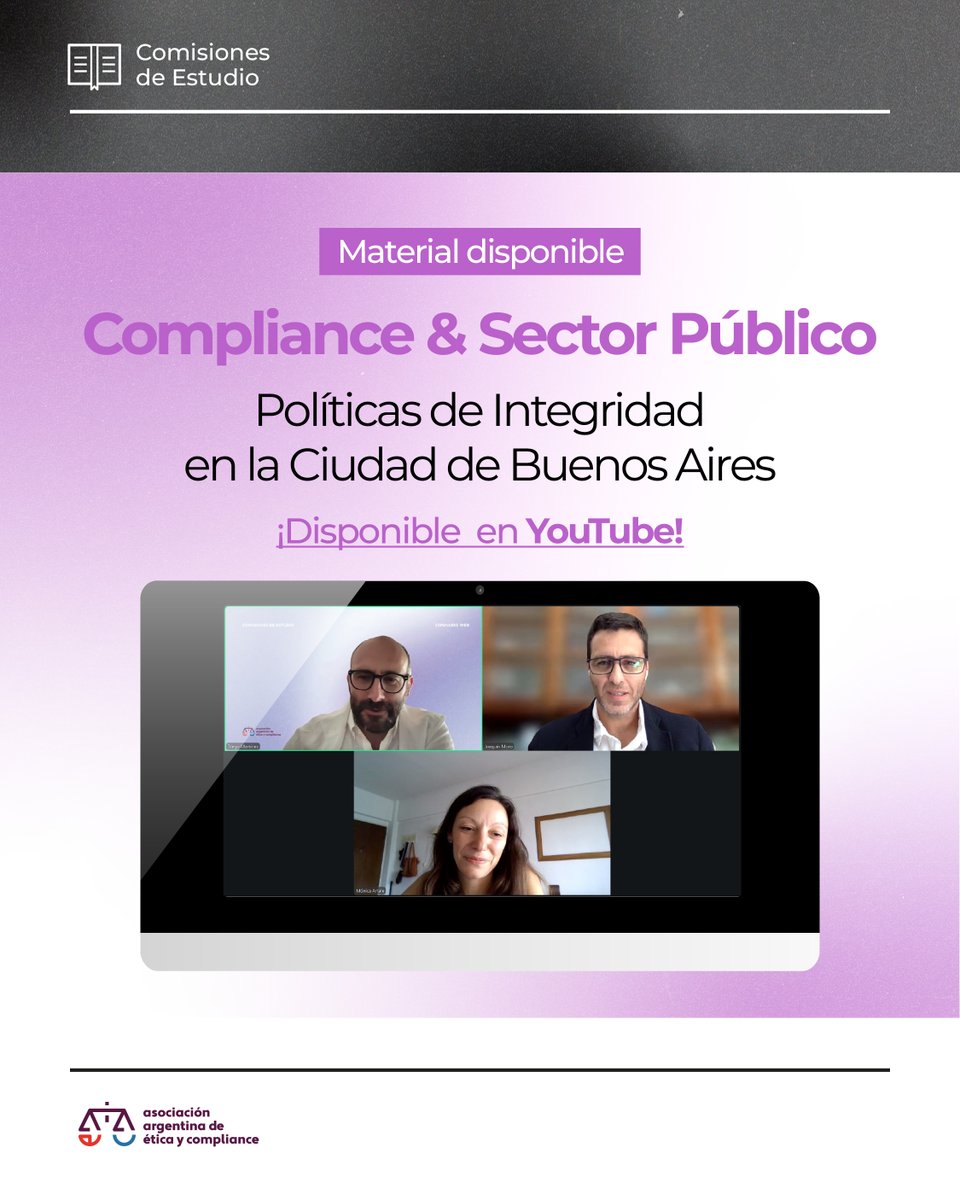 AAECOMPLIANCE's tweet photo. ▶️ Material disponible: Políticas de Integridad en CABA. 🏛️

Dale play a la actividad completa junto a @joamoro , @Monica_Artale  y Diego Martínez. 🚀

📺 Mirala acá: https://t.co/tAEgR1prTJ🔗

#Transparencia #Compliance #IntegridadPública #AAEC https://t.co/XgLOqbsKjr