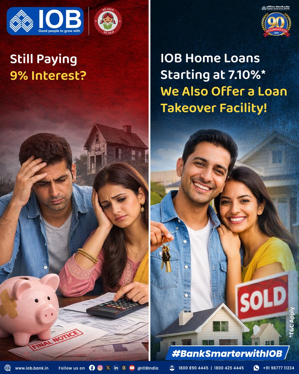 IOBIndia's tweet image. If your loan feels heavy, maybe it’s time to lighten the load.

Because smart banking isn’t just about borrowing — it’s about choosing better.

 Visit: iob.bank.in/en/housing-loa…

#BankSmarterwithIOB #FinancialWellbeing #IOB #DFS #RBI #IOBForYou #IndianOverseasBank