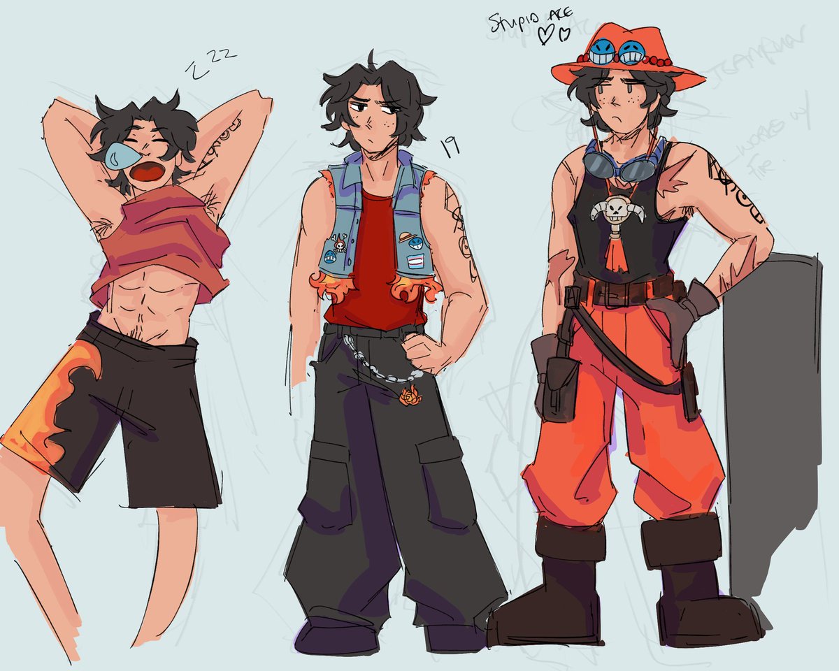 KitteaCloud's tweet image. Okay I coloured the sketch🫡 the way I kind of want the denim jacket though. You'll take one look and say 'yes, that man is gay' lol #portgasdace #ace