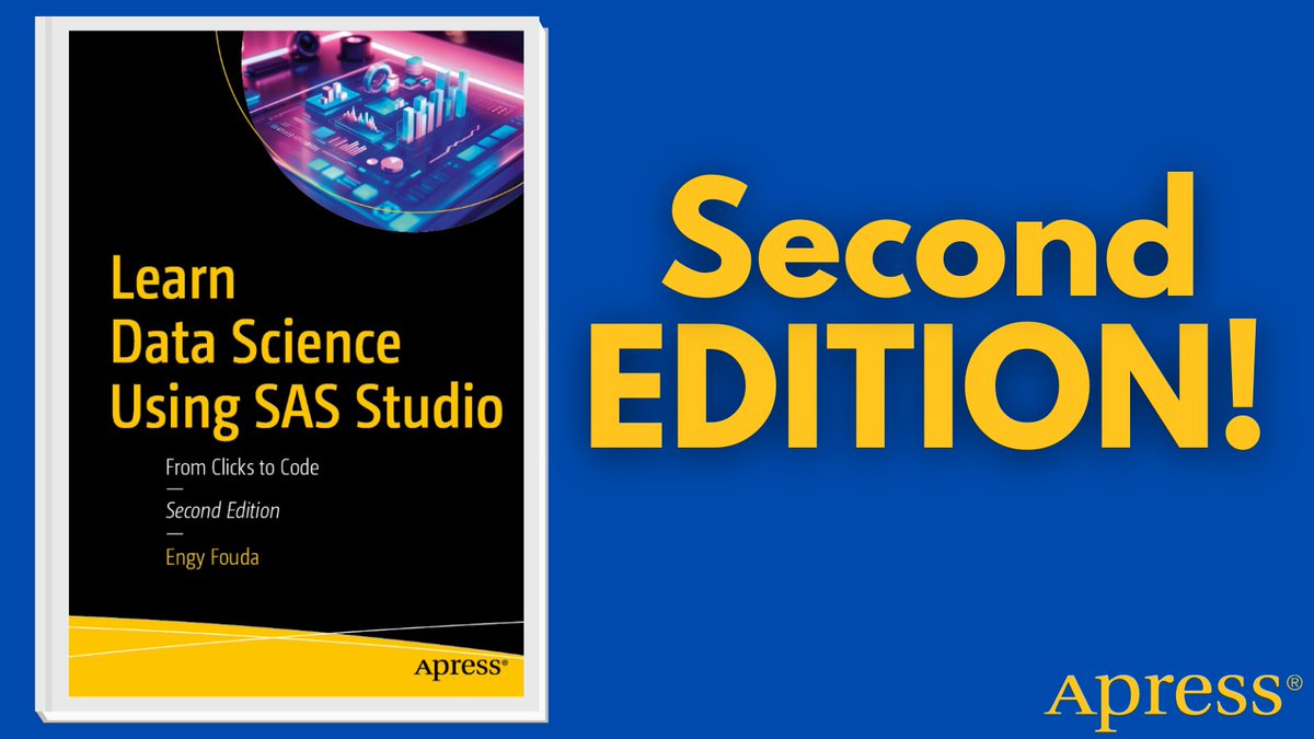 Apress's tweet image. Jump into #datascience without writing a single line of code! Author @engyfoda helps you use #SASStudio to explore visual analytics, clean data, and build predictions using a simple point‑and‑click interface. #NoCode #Analytics #DataViz #DataAnalytics

🔗 ow.ly/l93B50Ysqw8
