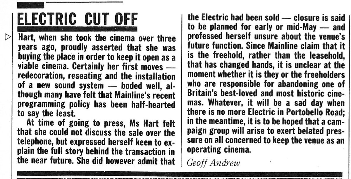 Mag1cH0ur's tweet photo. Time Out Magazine was reporting the sale of @electriccinema on this day April 8th, 1987.. https://t.co/xZV2USGJ9U