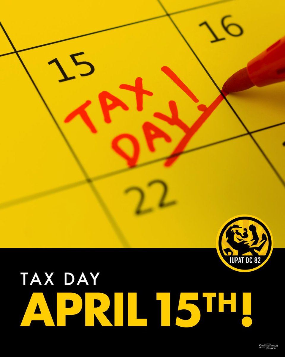 iupat82's tweet photo. Tax Day is just 7 days away ⏳

Make sure to file your taxes now to stay ahead of the deadline! https://t.co/XMnHjd1ur7