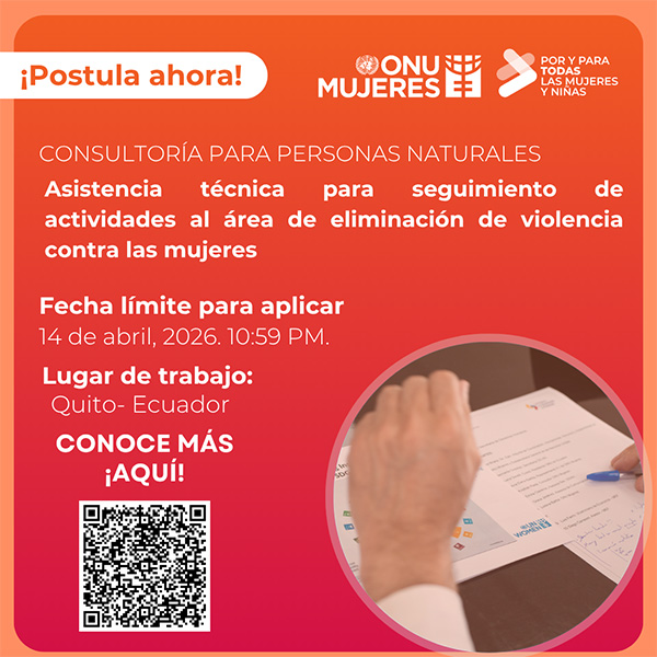 onumujeresEcu's tweet photo. 👩‍💻 ¡Aplica ahora!
📣 Buscamos asistencia técnica para seguimiento de actividades al área de eliminación de violencia contra las mujeres.
📍 Quito - Ecuador
🗓️ Postula hasta: 14 de abril 2026 (11h59 EST) 
📌 Más información aquí: https://t.co/ZSe3mr7xkD https://t.co/VoVnABQFop
