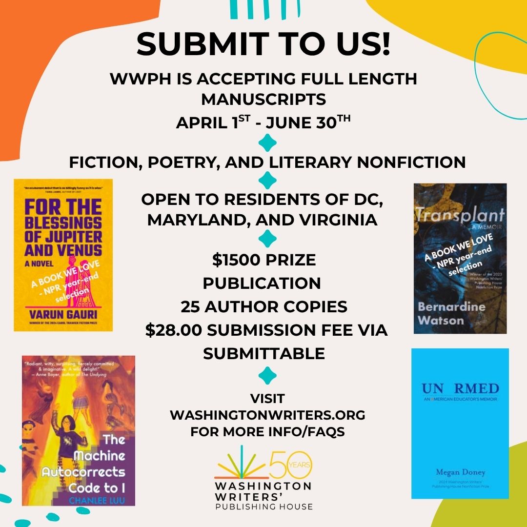 Now accepting full-length manuscripts! DC, Maryland, and Virginia writers, submit your work to your Washington Writers' Publishing House. More information/guidelines/FAQS on our website washingtonwriters.org
#writing #writincommunity #poetry #poetrycommunity #memoirs #essays