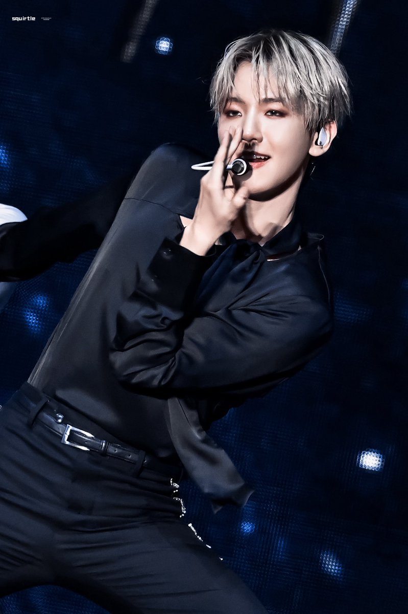 Silver hair and an intense gaze.