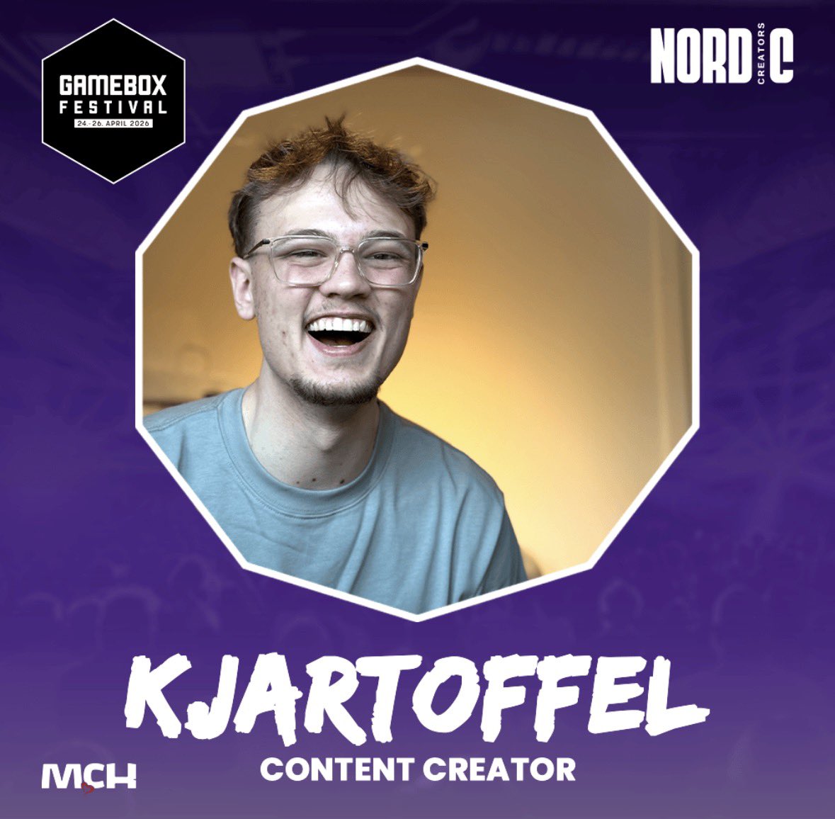 nordiccreators's tweet photo. Vi er glade for at annoncere, at  Kjartoffel også deltager i årets @GameboxFestival 💜
⥊ Du kan møde Kjartoffel ved streamer området, og rundt på festivalen hvor der vil blive streamet direkte fra eventet.

Se alle vores creators her:
⥊ https://t.co/1Jx3tSyqHE

#reklame #gameboxfestival #brandcollab #nordiccreators #creatormatch #eventactivation