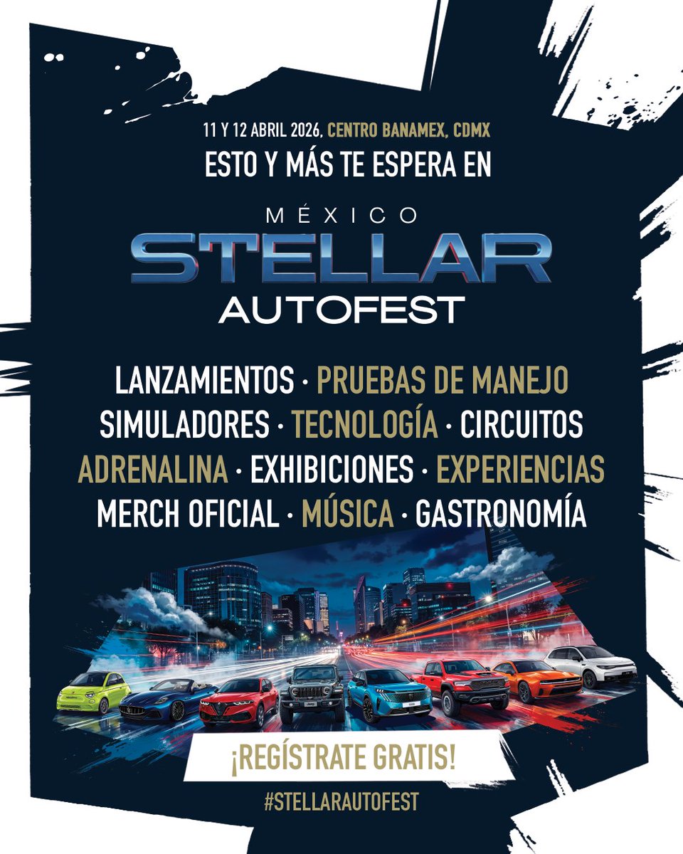 StellantisMX's tweet photo. Prepárate para ver autos en acción y disfrutar de un entorno diseñado para los entusiastas de los autos en #StellarAutofest.​

Visita el stand de cada marca automotriz para disfrutar al 100% de estas experiencias. https://t.co/RdWbptHJUH