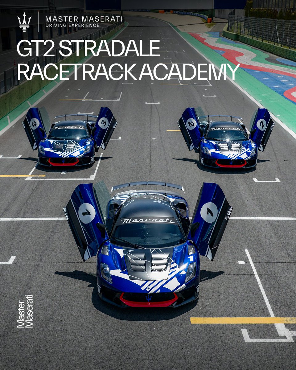 MaseratiCorse's tweet photo. There are drivers, and there are racers.
The GT2 Stradale Racetrack Academy exists to bridge that gap with professional instruction and telemetry analysis to teach you how to master the track. Next date: 11 May 2026 at Vallelunga.
https://t.co/zDkjoe0G7Q
#MasterMaserati #Maserati https://t.co/tiqH5n632h