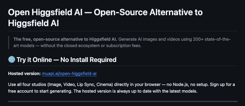 RoundtableSpace's tweet image. Someone open-sourced a full Higgsfield AI alternative and people are cancelling their subscriptions the same day they find it.

200+ models. Text to image, image to video, lip sync studio, cinema mode with pro camera controls. All self-hosted, all free.

No subscription. No