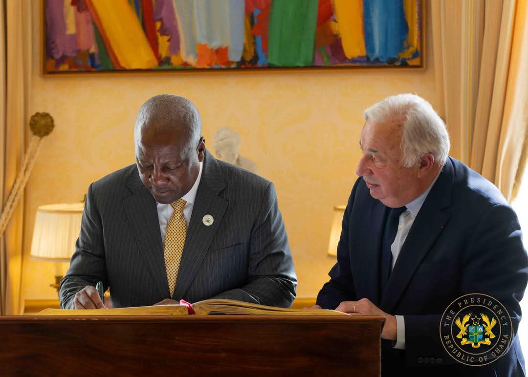 President John Dramani Mahama today began his one-day official visit to Paris with a meeting with the President of the French Senate, Gerard Larcher. 

He was welcomed with a military ceremony before the bilateral meeting, which discussed among others trade and investment,
