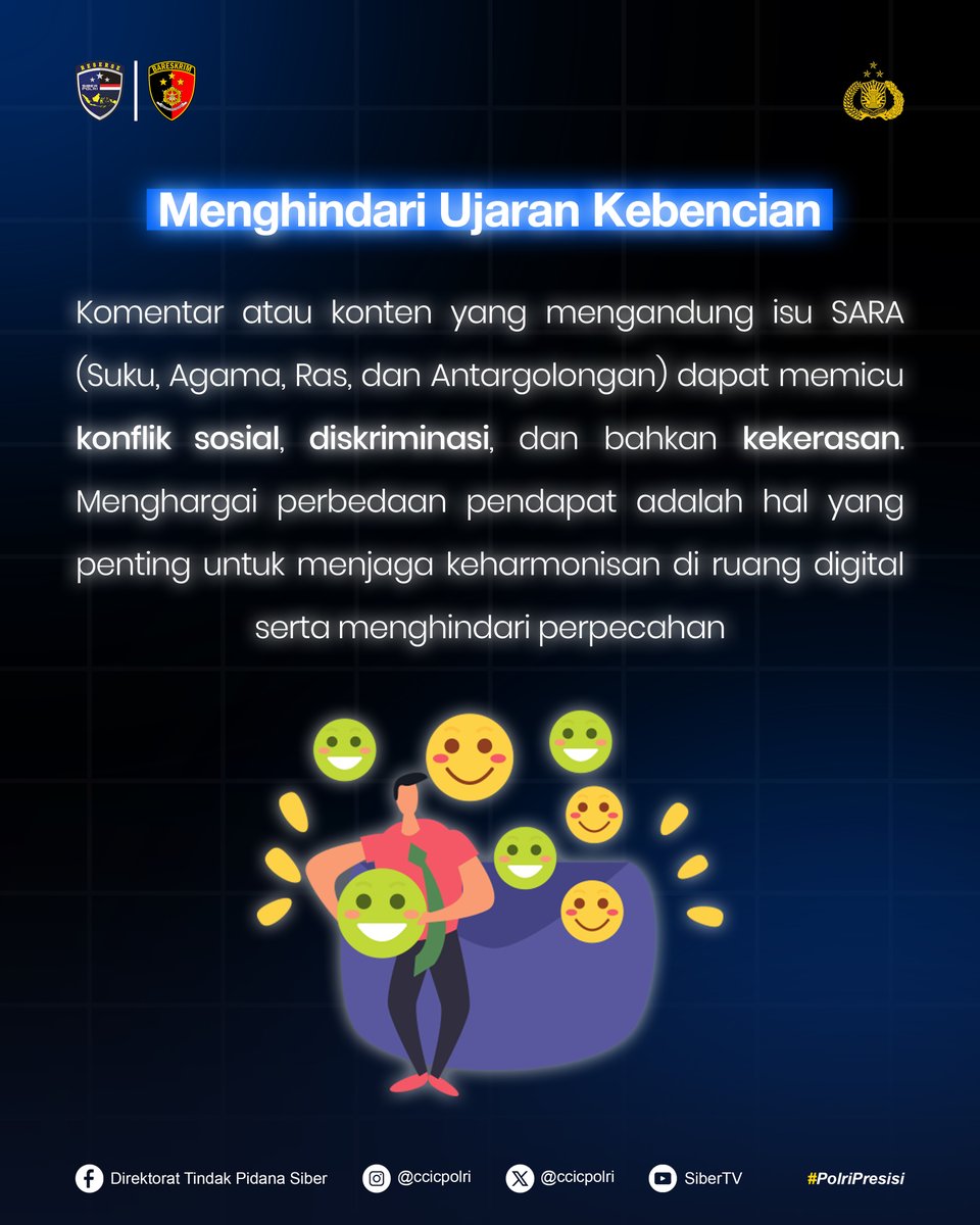 CCICPolri's tweet photo. Saring sebelum berbagi, dan pastikan setiap konten membawa nilai, bukan konflik
#PolriPresisi #SalamPresisi #BijakBermediaSosial #StopSARA #LiterasiDigital https://t.co/UwjwNEOgm0
