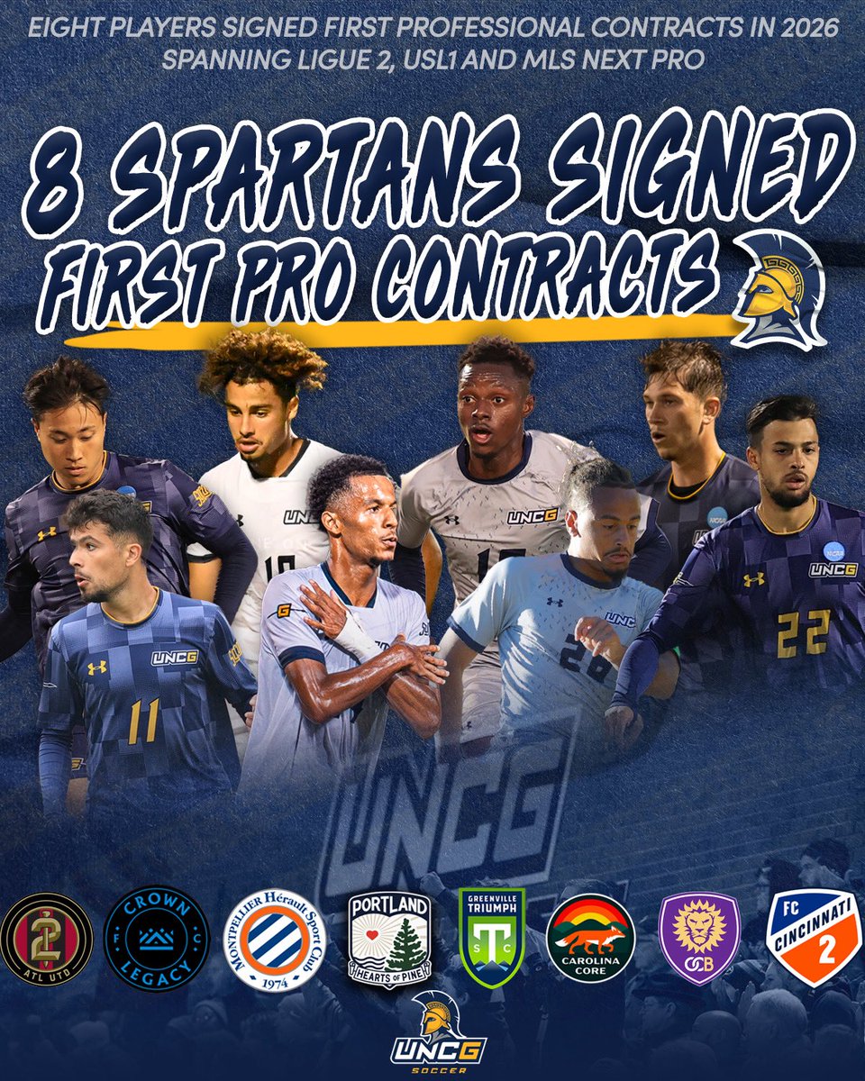 UNCGsoccer's tweet image. 𝐓𝐡𝐞 𝐅𝐢𝐫𝐬𝐭 𝐨𝐟 𝐌𝐚𝐧𝐲 👏

Congrats to Kimito Fritz, Arnaud Tattevin, Enzo Dovlo, Issah Haruna, Sami Lachekar, Daniel Longo, Tino Georgillides, and Nabil Hommsa on signing their first professional contracts! ✍️

#letsgoG