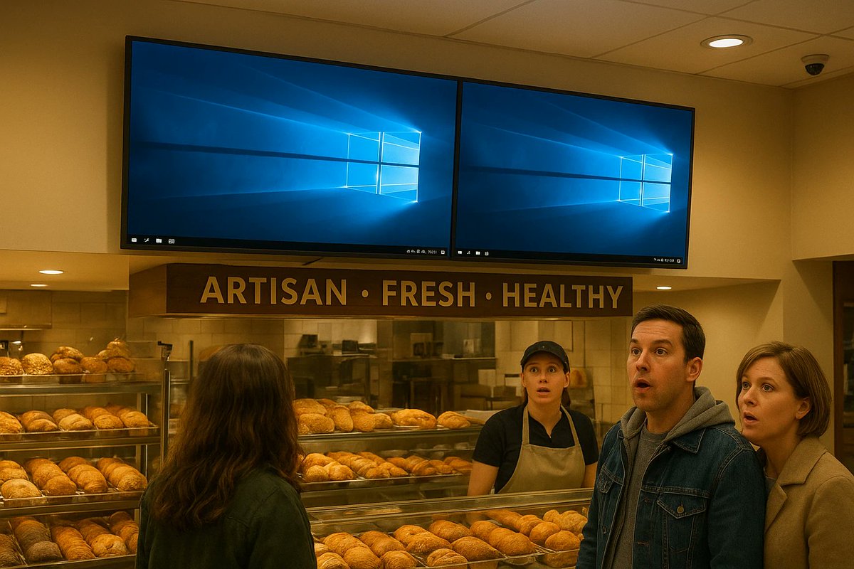 windowsforum's tweet image. 🪟 Nothing says “welcome” like accidentally putting the Windows 10 desktop on blast. This is what happens when signage needs UI skills—ordinary embarrassment, extraordinary pixels.
windowsforum.com/threads/bakery…
#Windows10 #DigitalSignage #RetailIt #KioskLockdown