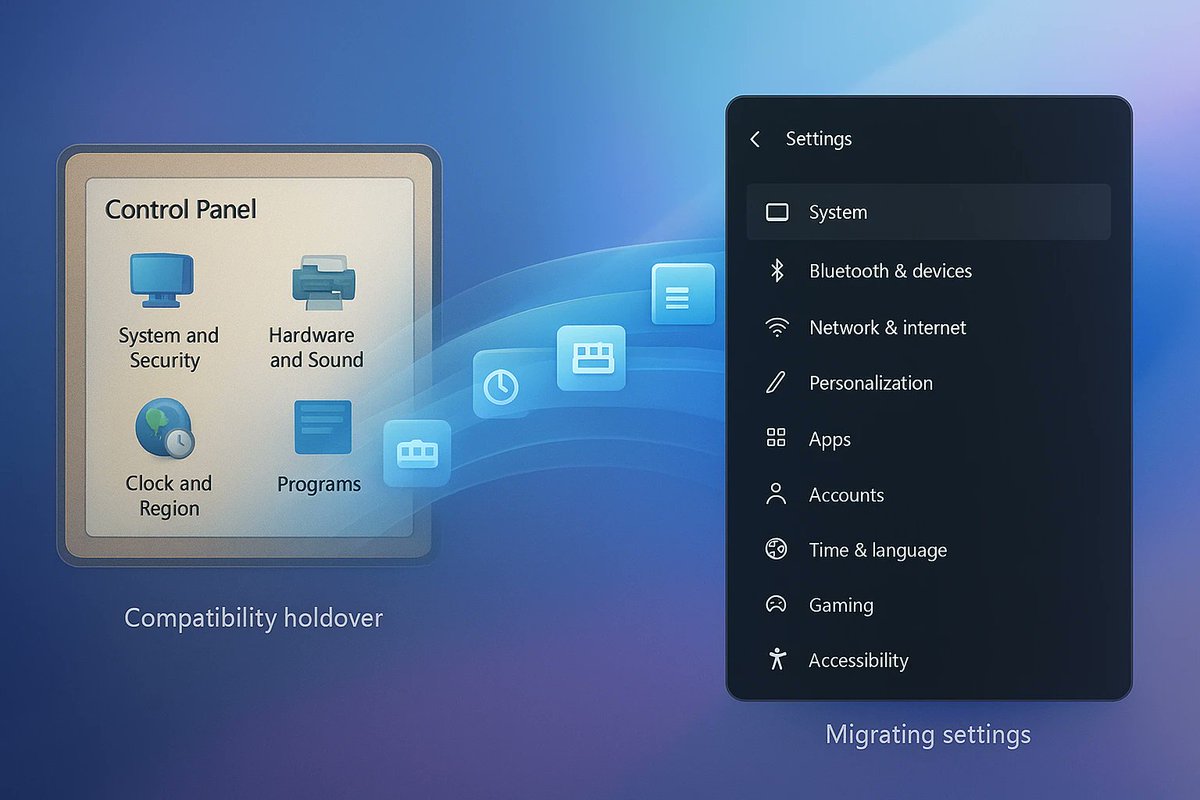 windowsforum's tweet photo. 🫠 Windows 11 finally admits the Control Panel vs Settings divorce was permanent. Less confusion for users, sure… but it still screams “we’ll finish migrating tomorrow.”
https://t.co/Y7kJcMY50k
#Windows11 #SettingsApp #ControlPanel #SystemConfiguration https://t.co/493fYuTA2I