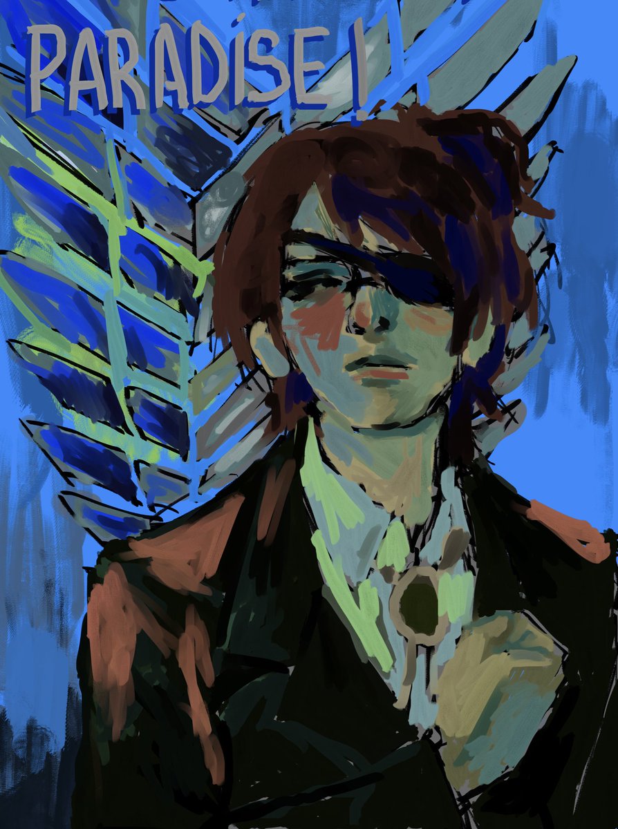 Langostart's tweet image. Been too busy with comms to draw my love so here's Hange from art school I made a couple years ago for a propaganda assignment 🩵

#hangezoe #attackontitan #shingekinokyojin