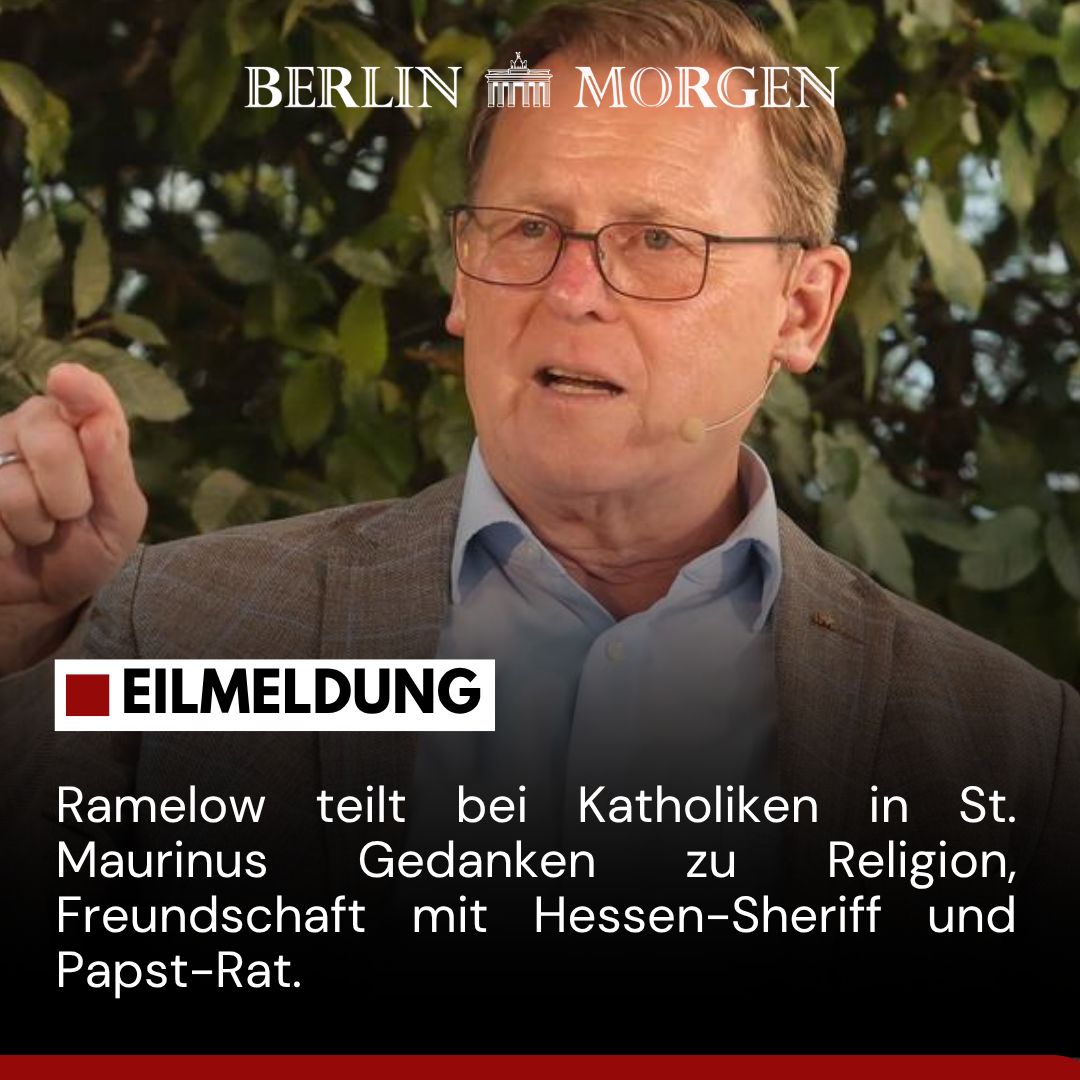 Berlin_Morgen's tweet image. Bodo Ramelow, Linken-Politiker und Bundestagsvizepräsident, spricht in katholischer Gemeinde St. Maurinus über Religion, Kirche und Papst-Empfehlung. 

#BerlinMorgen #Ramelow #Katholiken #BerlinPolitik #Religion 

Read More: berlinmorgen.de