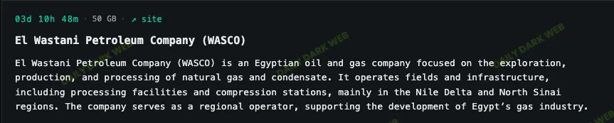 DailyDarkWeb's tweet image. Egypt 🇪🇬 - El Wastani Petroleum Company (WASCO) has allegedly been compromised by the Payload ransomware group, which claims to have exfiltrated 50 GB of data from the regional oil and gas operator. dailydarkweb.net/el-wastani-pet…