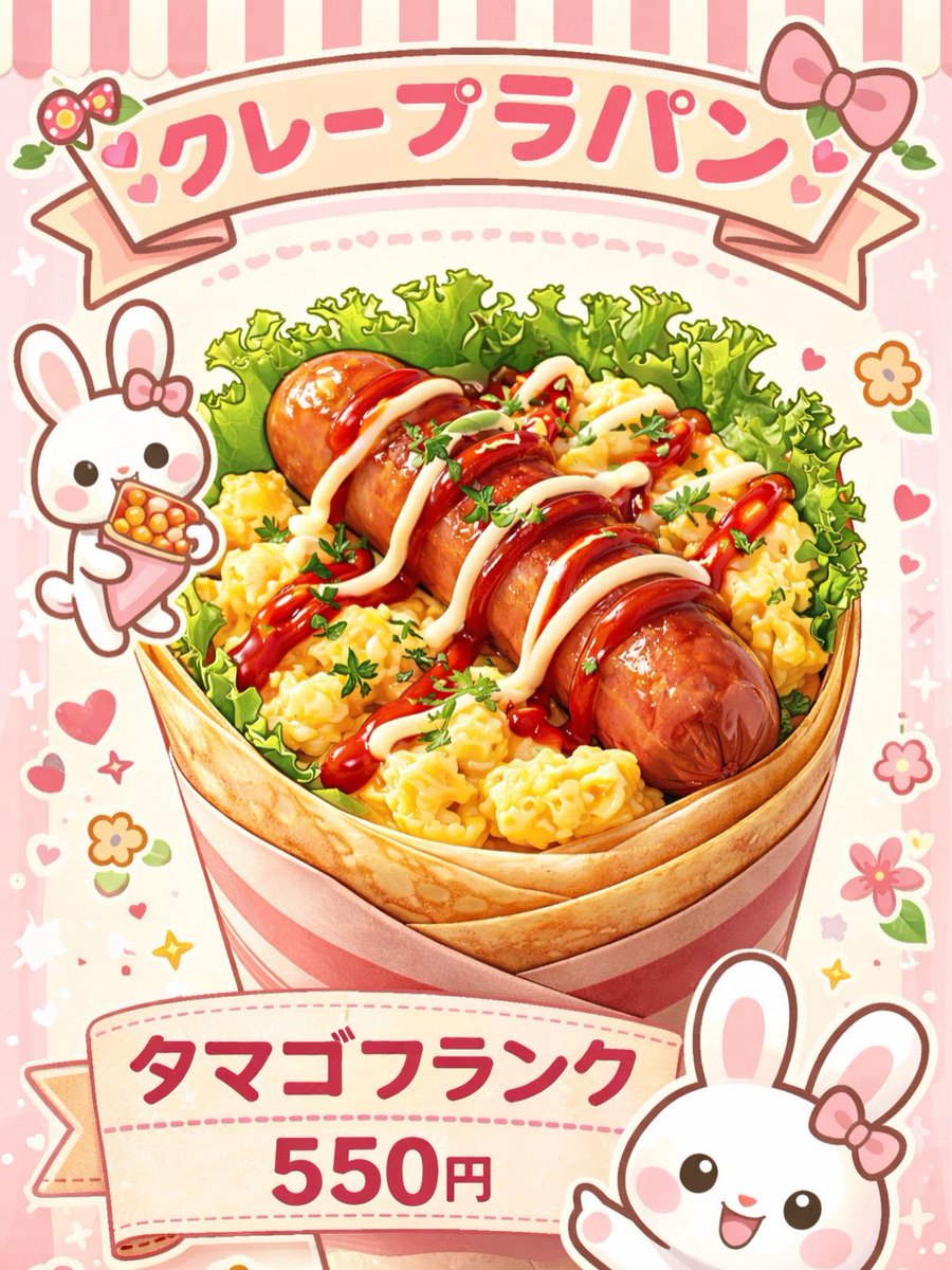 Crepe_lapin's tweet photo. 4月〜1年間お客様リクエストのクレープを
ひたすら出しまくって行ってます🙋‍♀️💖
今月は桜クレープとツナフランクと卵フランク🥚
毎月ずーっと新作出るので飽きずに楽しんでもらえると嬉しいです🥰‼️ https://t.co/pUHUr7KQNu
