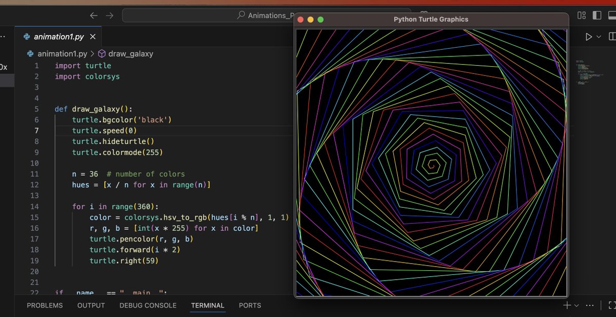 JasonAntay's tweet photo. Built this smooth circle rotator animation in Python 🐍✨
Love seeing simple code turn into something so satisfying and alive.
You can easily copy and past my code on your editor 🚀 #Python #Coding #Animation #CodeNewbie https://t.co/9y2Idz1CMz