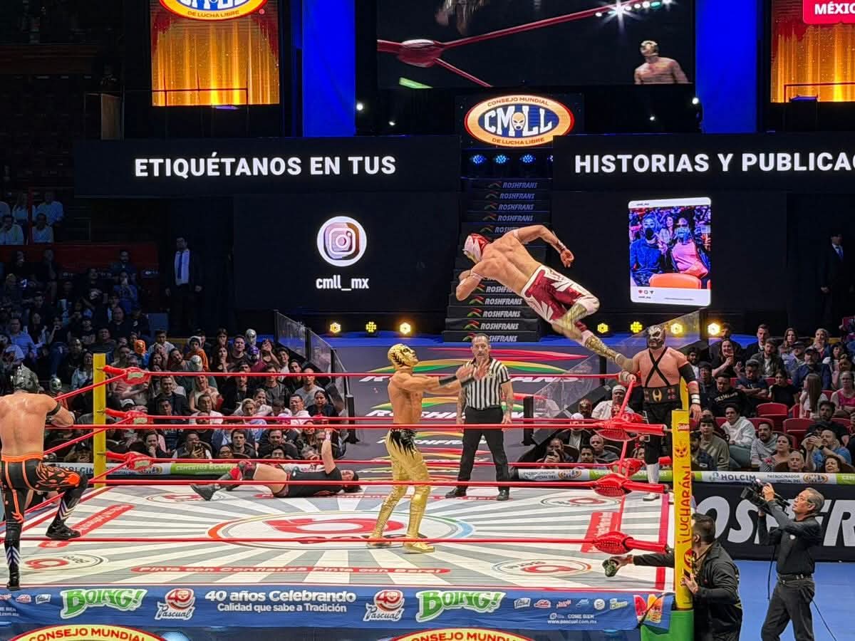 LaTijeraLucha's tweet photo. Impresionante la lucha estelar entre #Místico, #MáscaraDorada y Neón en contra de #VoladorJr, #SoberanoJr y Hechicero,donde con espectaculares lances, castigos y hasta despojos de máscara,pero el SkyTeam impuso sus condiciones para salir con la mano en alto🔥
#latijeraluchalibre https://t.co/tF3ZYyOgIH