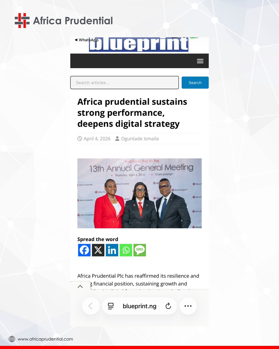 afriprud's tweet photo. From our AGM to the headlines, this growth tells a shared story. Powered by strong numbers, trust, and a collective vision, we’re building something that belongs to all of us.
#AfricaPrudential #AGM2026 #MakingHeadlines #GrowthJourney #SharedSuccess https://t.co/RS1aMGNkMx