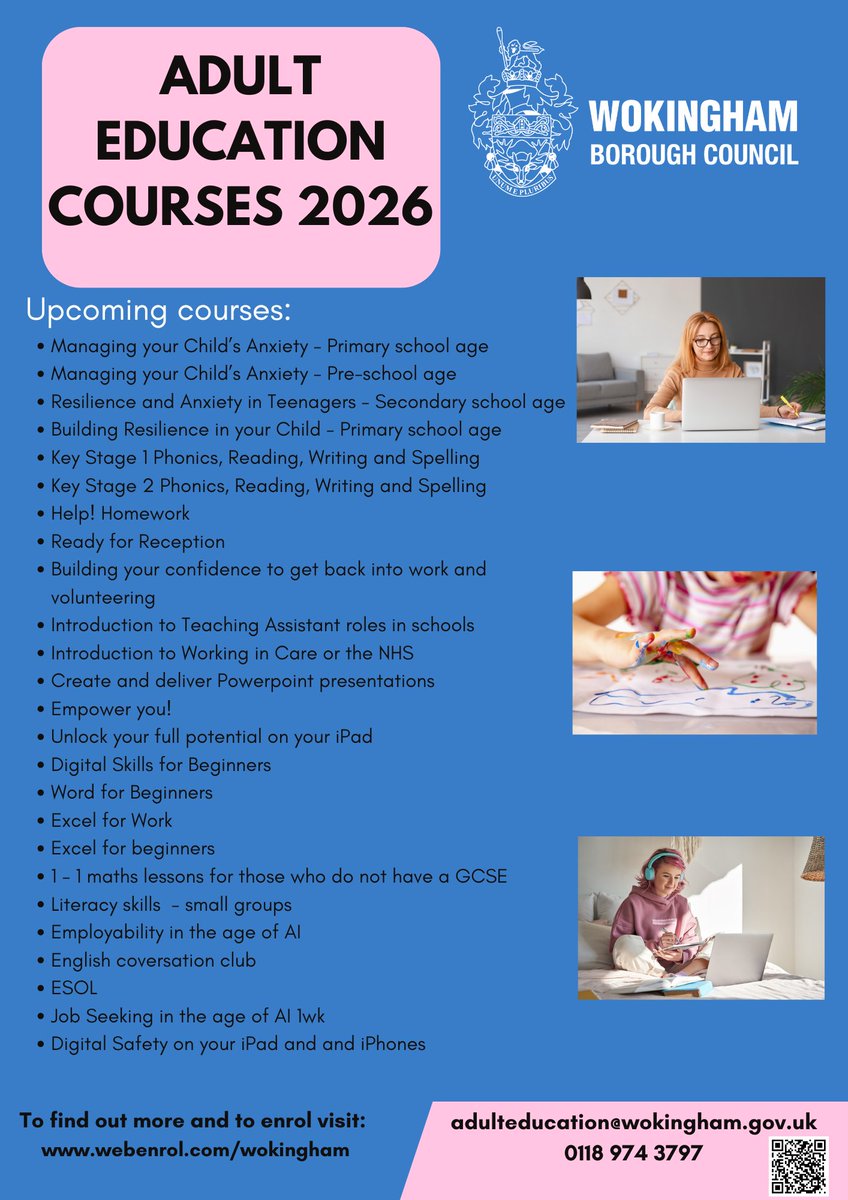 ParishWinnersh's tweet photo. Visit https://t.co/X7JFMHZqxV for more information about upcoming Adult Education Courses in Wokingham

#winnersh #sindlesham #wokingham https://t.co/8HKItYDJFq