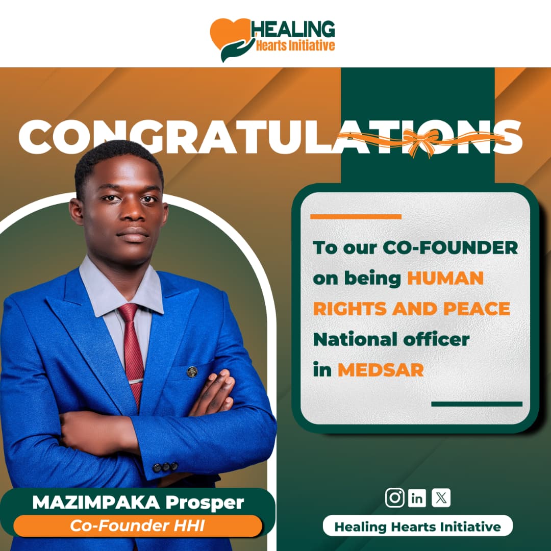 HealingHearts78's tweet photo. Congratulations 🎊 to @prospermazimpak , Co-founder of Healing Hearts Initiative, on being elected SCORP National Officer 2026–2027 at Medical Students’ Association of Rwanda 🇷🇼
Your leadership in human rights and mental health continues to inspire
#Leadership #SCORP #HHI #Medsar https://t.co/ZMgi5G4Kts