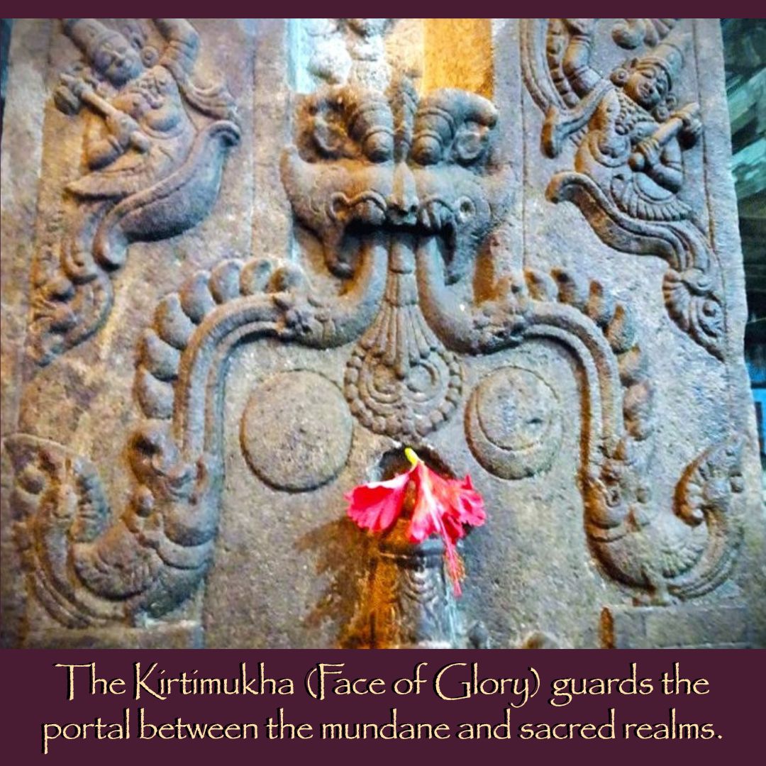 Breath of Primordial Duality and Harmony

This carving features a central Kirtimukha flanked by Kinnaras (mythical bird-human beings).  It displays the foundational pattern and duality of the breath of life within all of nature’s cycles. It is inhaling and exhaling in continual