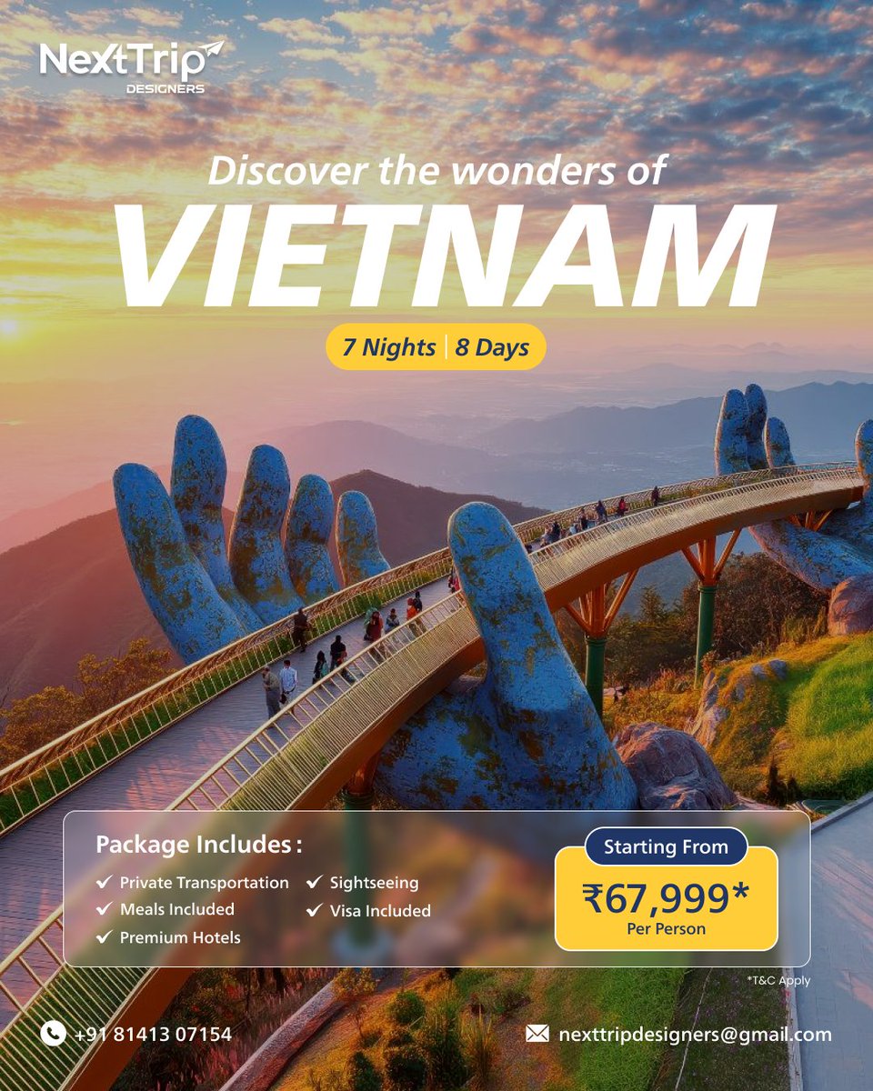 Nexttrip_07's tweet photo. For the explorers, foodies &amp; soul-searchers — Vietnam is the vibe you didn’t know you needed 🇻🇳✨

📩 DM @Nexttrip_07 to plan your Vietnam Getaway!
📞 Call/WhatsApp: 8141307154 for more info!

#vietnam #travelgoals #luxurytravel #sunsetlovers #vacationmode https://t.co/7xPW7aaTjs