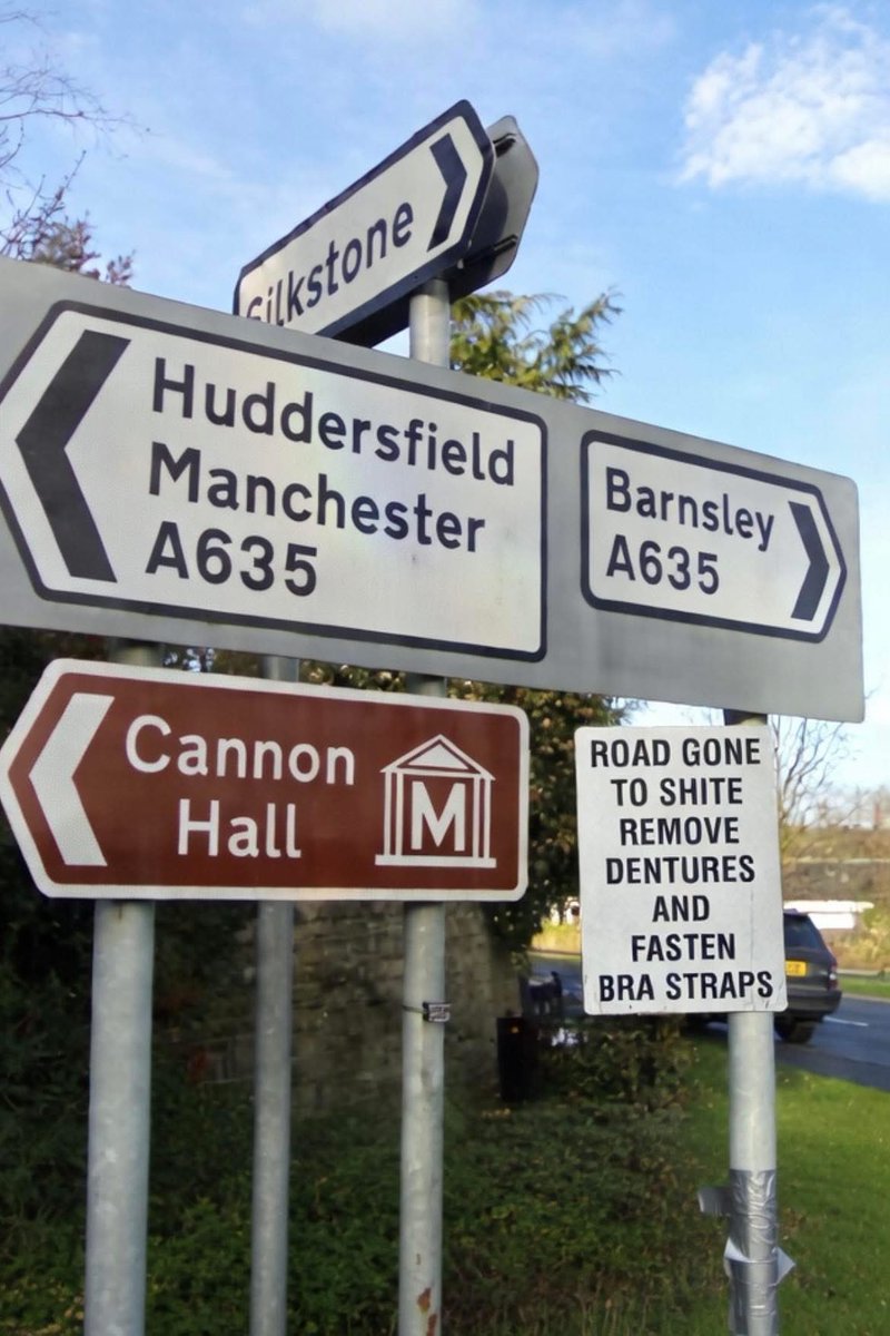 HistoryPegg's tweet image. Pinched from elsewhere but still funny.  

Barnsley council have put up a new road sign.  #joke #roads