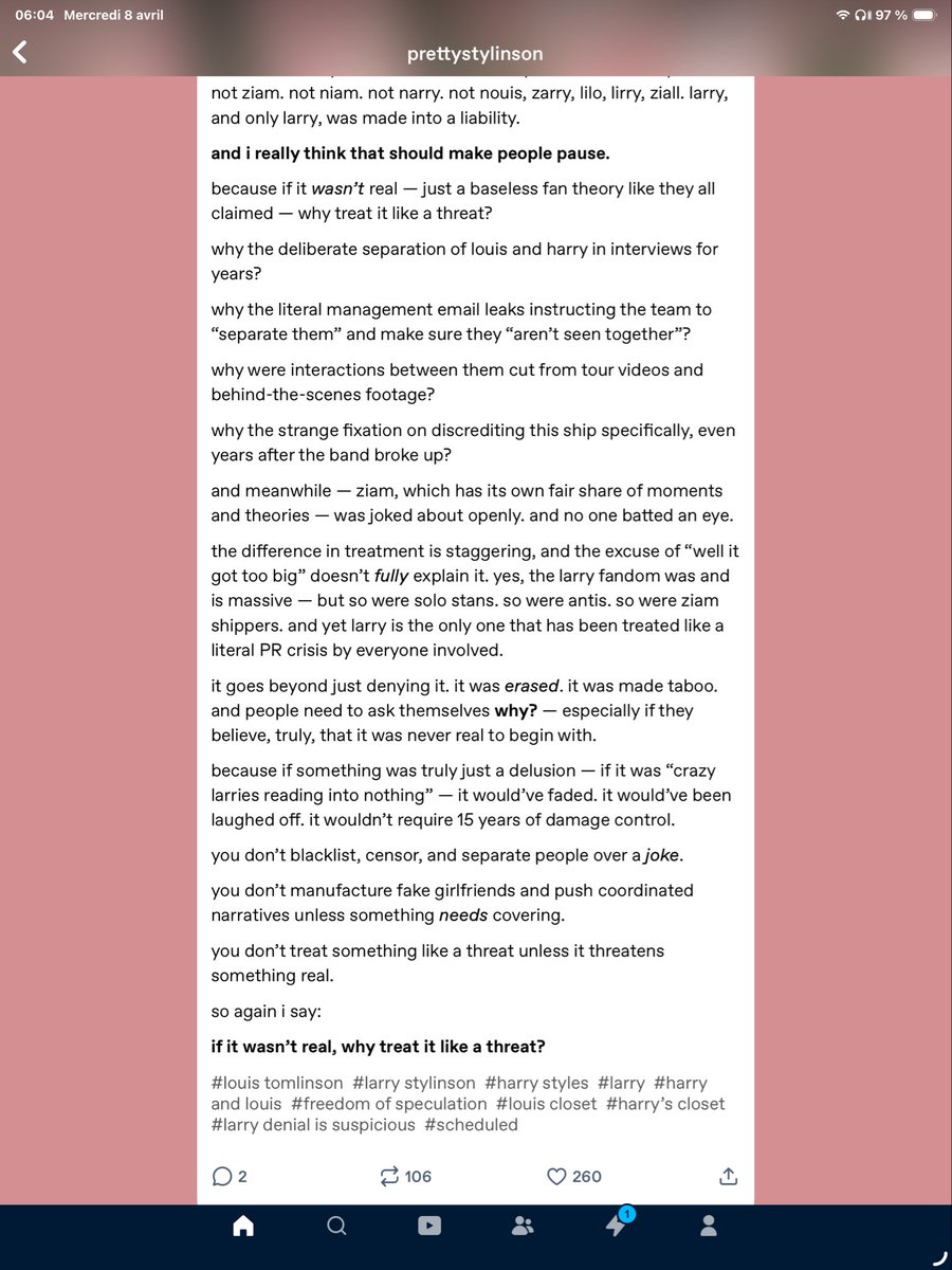 justalarriemar's tweet photo. I read a few posts recently implying that H and L were not together and that in 2026, it was ridiculous to even think they could be closeted. 
This answer is pretty explanatory. For our friends antis and solos https://t.co/8PvAYQrq4d