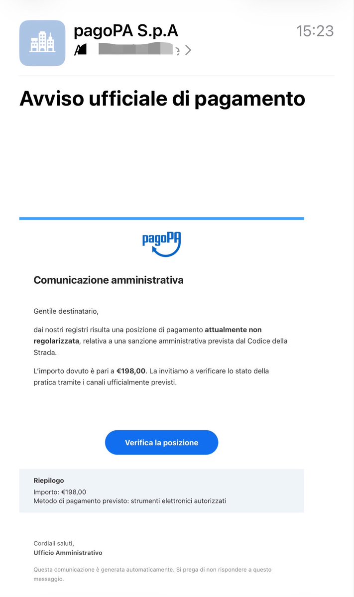 Antonio_Ioele's tweet image. Altro tentativo di #truffa che arriva in email ed ha origine da una email cssense.support@cselectric.co.in ovvero #India. Riguarda un presunto mancato pagamento di una multa. Qui hanno usato il logo #PagoPA con tanto di link che vi porterà ad autorizzare un pagamento non dovuto!