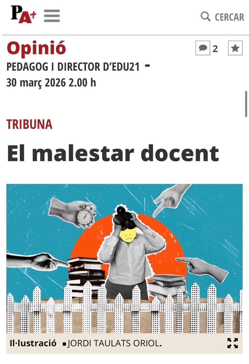 Edu21_cat's tweet photo. “L’educació inclusiva, que ningú menysprea com a conquesta social, requereix un gir copernicà del finançament educatiu per dotar el sistema dels recursos, els especialistes i les eines idònies”

El malestar docent https://t.co/3H0ZMO01Sz a @elpuntavui 122è #ButlletíEdu21 https://t.co/mPRW0VcImC