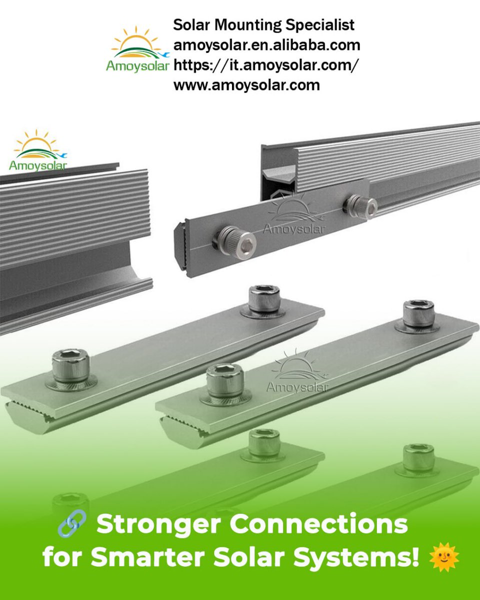 amoysolar4's tweet image. Say hello to seamless rail integration with Amoysolar’s Rail Connector, the ultimate solution for extending and stabilizing your solar module rails. 
#SolarRailConnector #Amoysolar #SolarMountingSolutions #RenewableEnergyInnovation #SolarEnergySupplier #CustomSolarSystems