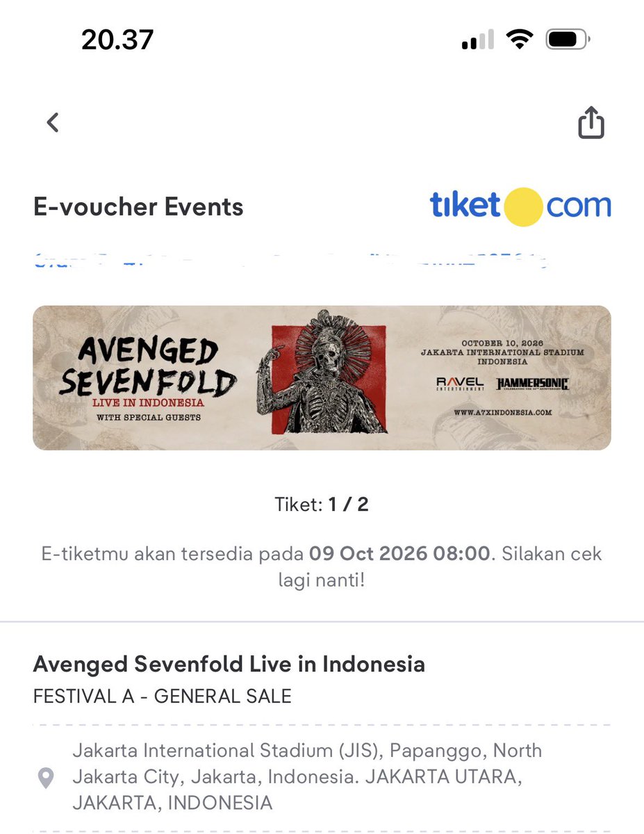 0xgusion_xyz's tweet photo. Yeay akhirnya dapat juga tiket avenged sevenfold ! See u @TheOfficialA7X 

Teman teman apakah ada yg nonton juga? 

#A7X #avengedsevenfold https://t.co/YnBPsbHBv7