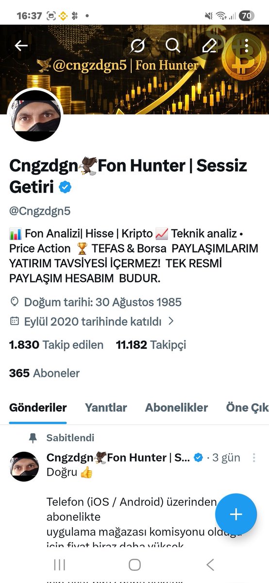 Cngzdgn5's tweet image. Akşama kendi #fon portföyümü oranlarıyla birlikte abonelere bırakıyorum.
Sonraki günlerde
• Düşük bütçeye uygun sepet✅️
• Orta seviye dağılım✅️
• Yüksek para için agresif portföy
Hepsi net, şeffaf, oranlı.
 Boş konuşma yok, direkt aksiyon.
Kaçırmak istemeyen👇
Abonelik