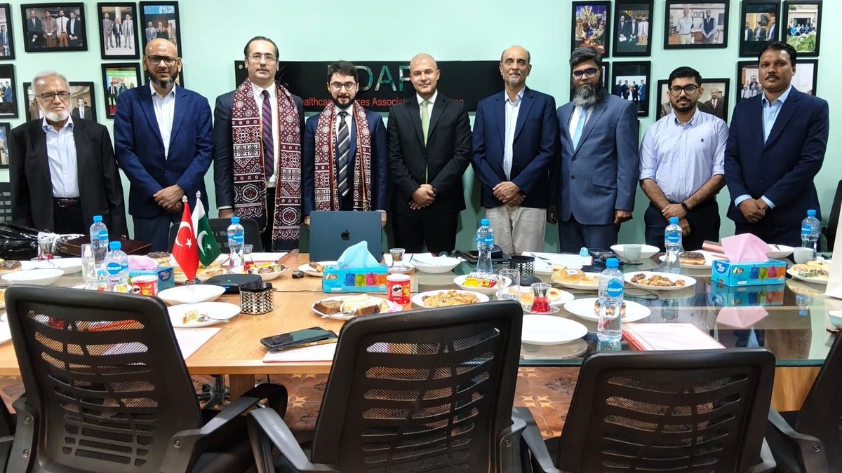 hdapakistan's tweet photo. Honored to host H.E. Ergül Kadak &amp; Mr. Murat Özmen at the Healthcare Devices Association of Pakistan.

Great discussions on Pakistan – Türkiye collaboration in medical devices, trade &amp; innovation. Looking forward to the Turkish Health Delegation visit this April 🇵🇰🇹🇷 https://t.co/ix67LrtIJ1