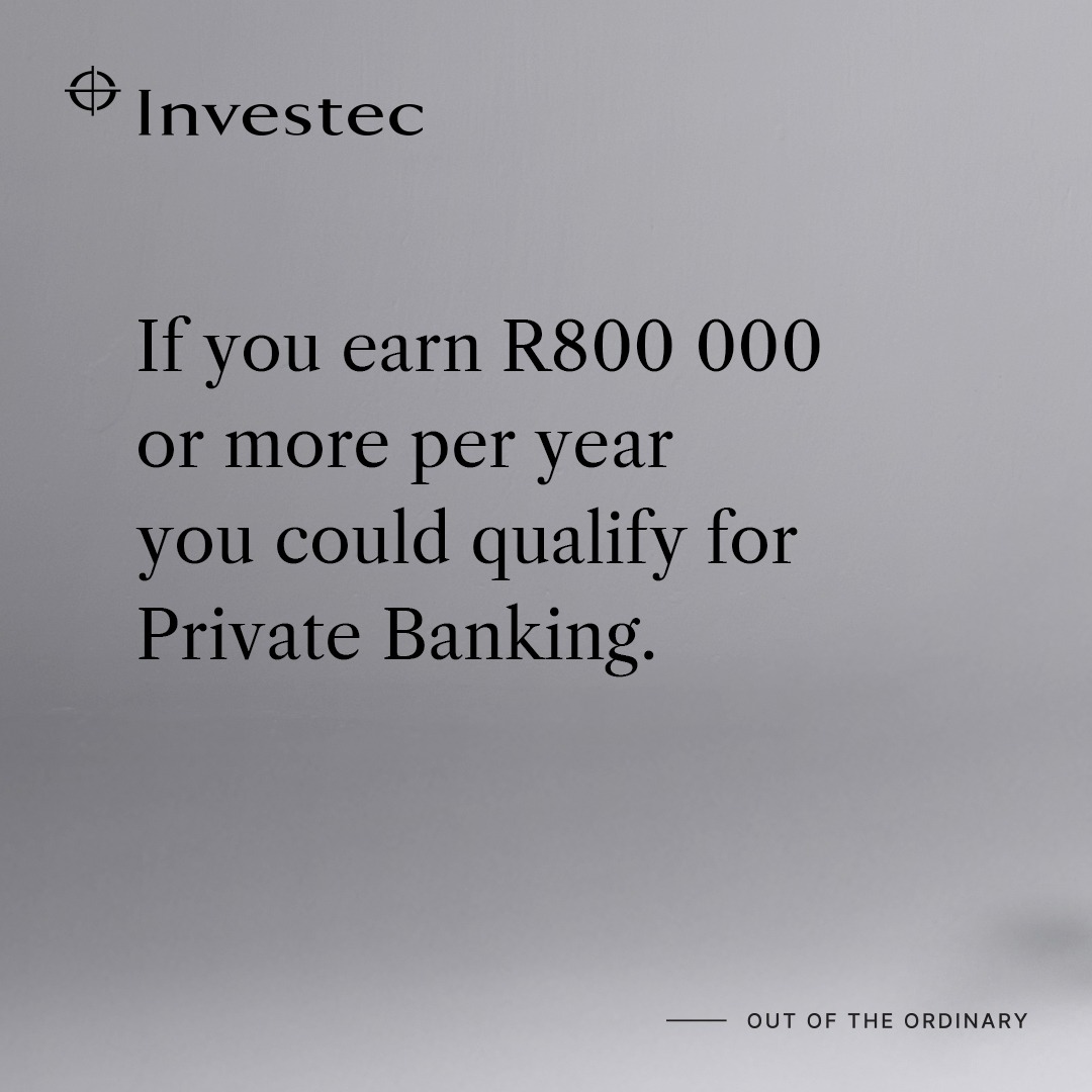 Investec's tweet photo. Through multicurrency pockets, the UK Private Bank Account and Foreign Currency Account, you can access international banking in euros, dollars and pounds.

Start by opening a SA Private Bank Account if you earn R800 000 a year and have a relevant qualification in your field.