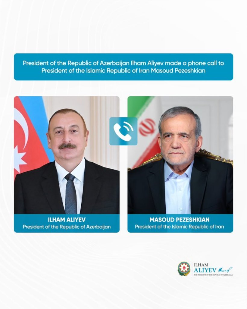 President of the Republic of #Azerbaijan made a phone call to #President of the Islamic Republic of #Iran Masoud Pezeshkian and extended his congratulations regarding the announced ceasefire between the Islamic Republic of Iran and the United States of America.