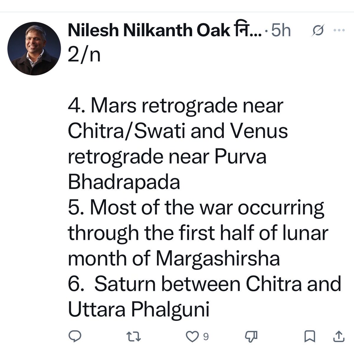 mmpandit's tweet photo. Slow thread which will show multiple blunders of Oak:
 1/n
Yet another falsehood by Oak who says that Mars was retrograde near Swati/ Chitra in Mahabharat times:
Was it really?
Let’s see what the truth was?
Lets look at the verses:

There are two verses for Mars:
First talks about Mars retrograde motion near Jyestha Anuradha in the near past (SS1)!
and 
Second says that Mars having undergone retrograde motion is now near Shravana. (SS2)

Obviously the second verse points to a single retrograde motion near Jyestha Anuradha…
I am showing you the Vakra motion as described in the text in 3067BCE which mirrors the text of the Mahabharata near Jyestha Anuradha AND NOT NEAR Swati/Chitra!
3067BCE PASS, 5561BCE FAIL!