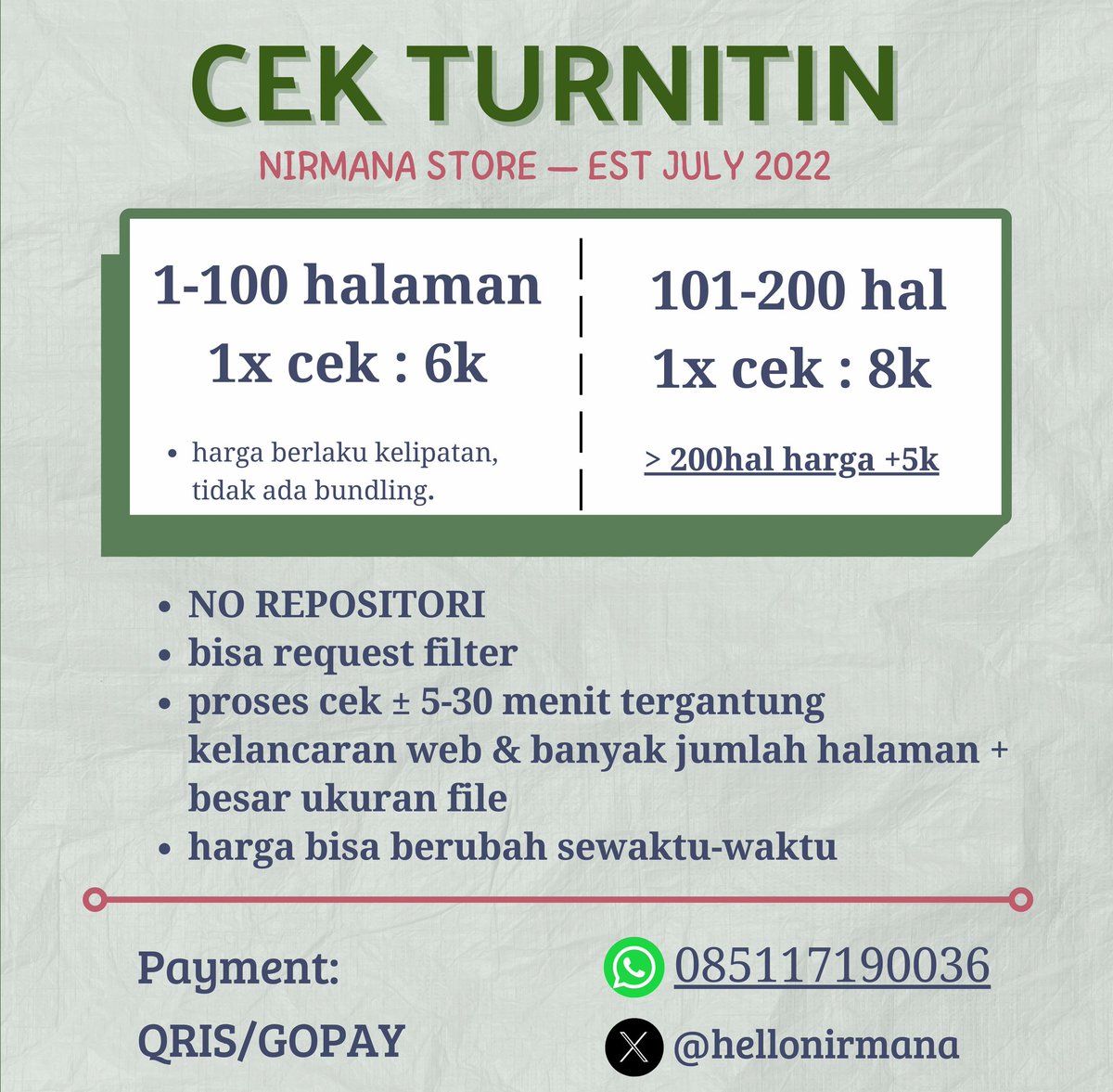 Nirmana sedia jasa turnitin no repositori